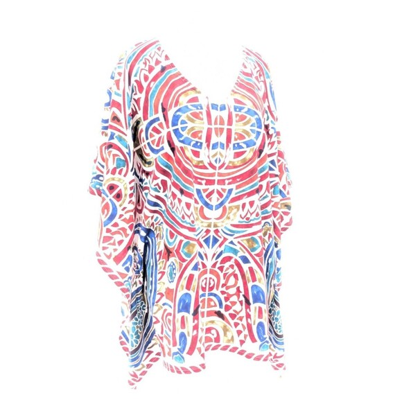 Chicos Wide Sleeve Orange Red Paisley V-Neck Poncho Blouse Size Small/Medium - Picture 1 of 8